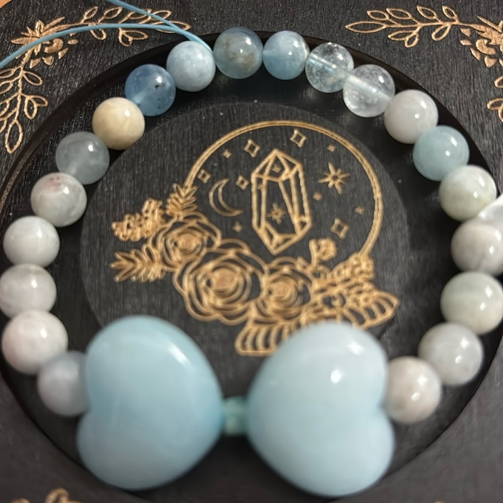 #121 Aquamarine Heart Bracelet 8mm NEW ARRIVAL
